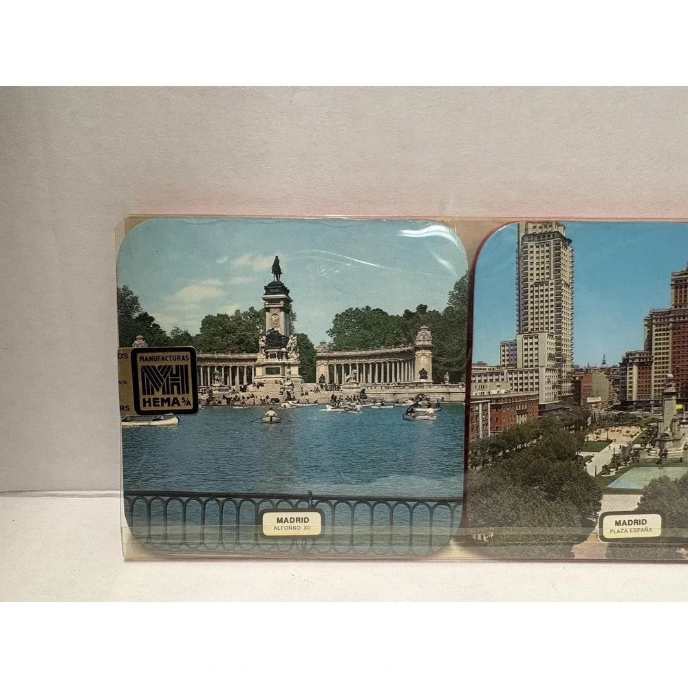 Spain Tourist Souvenir Coaster Set of 6 iconic places Espana cork back‎ vintage